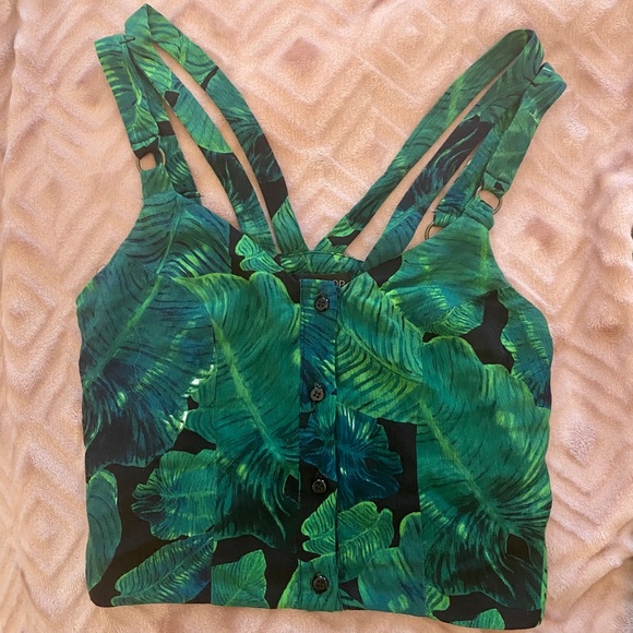 Topshop | Green Tropical Leaves Top - Picture 2 of 3